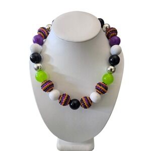 Chunky Big Ball Beaded Statement Necklace Colorful Sterling 925 Silver Chain